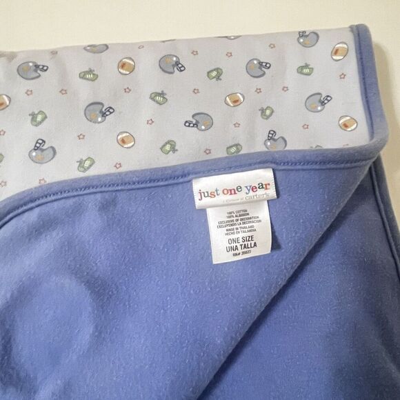 Carter's Just One Year Blue Football Baby Receiving Blanket Little Athlete Lovey - Picture 4 of 12